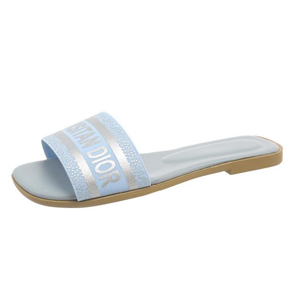 4G Flat Mules In Denim With Stripes  | Womens Slides & Sandals