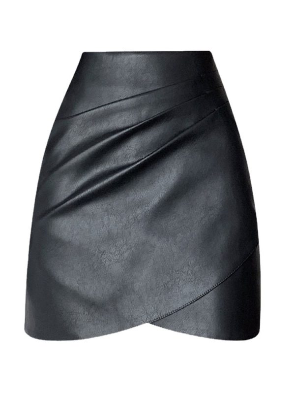 Asymmetric Draped Skirt In Leather  | Womens Skirts