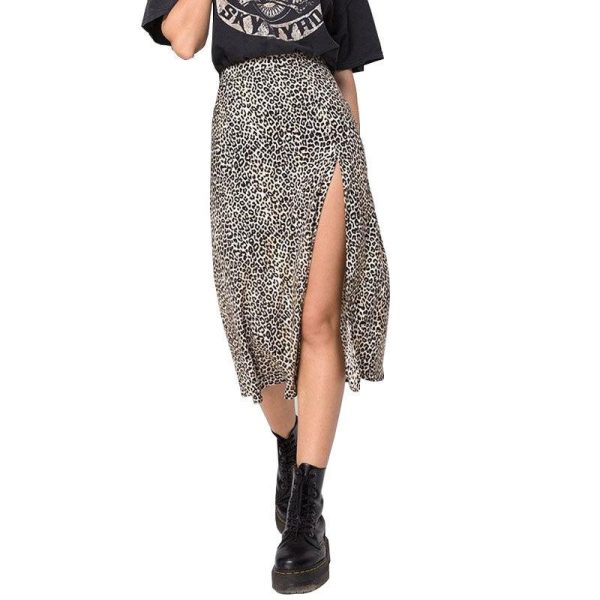 Draped Skirt In Silk With Leopard Print  | Womens Skirts