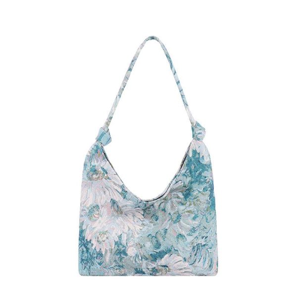 Medium Voyou Bag In Washed Embroidered Denim  | Womens Shoulder Bags