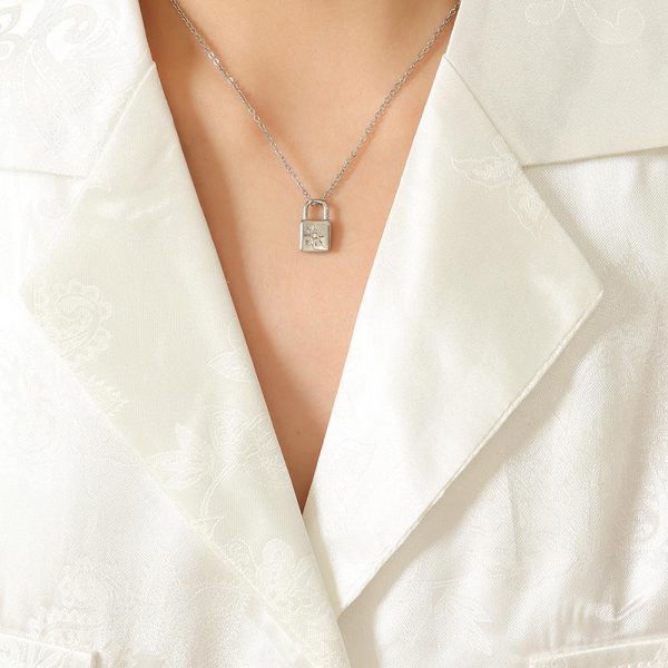 Mini Lock Necklace In Metal With Crystal  | Womens Jewelry