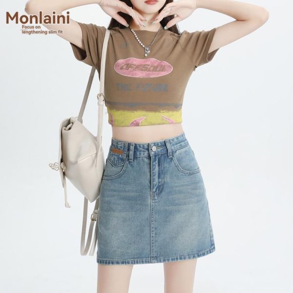 Mini Skirt In Denim With Chain Details  | Womens Skirts