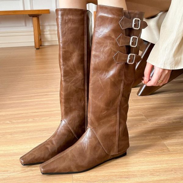 Shark Lock Buckles Boots In Leather  | Womens Shark Lock