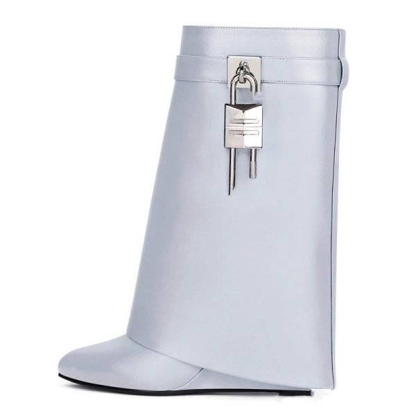 Shark Lock Boots In Metallized Leather  | Womens Shark Lock